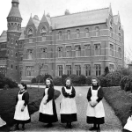 Children in pinafores outside the Royal School for the deaf in Margate