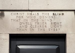 text reads Christ heals the blind for who denies that in the mind dwell truer sight and clearer light than in the eyes?
