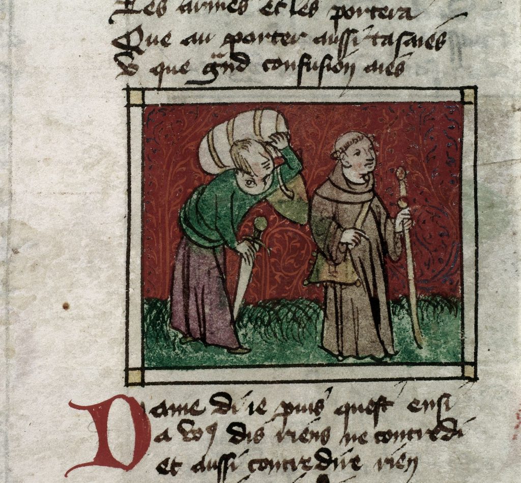 Manuscript image of a monk and his attendant