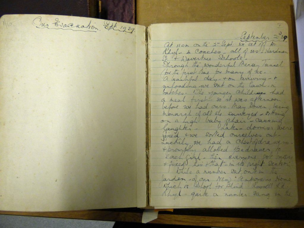 the first page of the diary written in blue ink