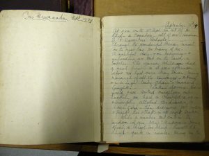 the first page of the diary written in blue ink