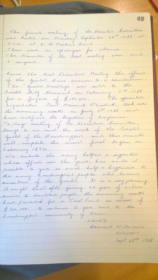 Final letter written by Leonard Williams on behalf of the Guild.