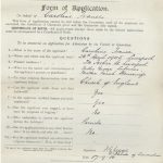 An application form for the blind school filled in in black looping handwriting in 1918