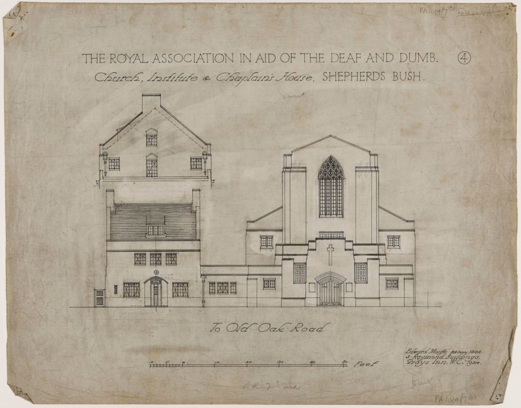 pencil architectural drawing of the front of the church
